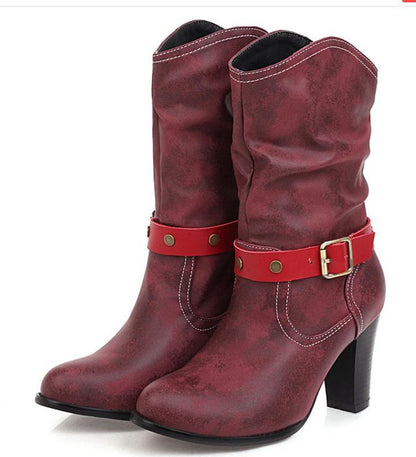 Pleated Mid-Heel Boots