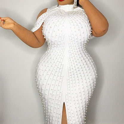 Plus Size White Beaded Dress - Fashionable & Sexy
