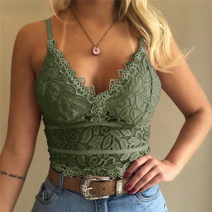 Elegant Women's V-Neck Lace Sleeveless Casual Top