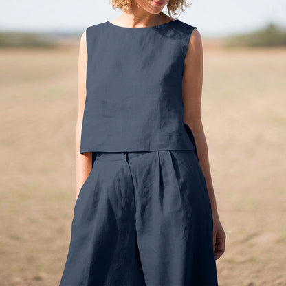 Vintage Cotton-Linen Plus Size Women's Set