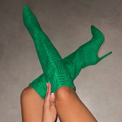 Green Rose Red High Tube Heels Boots