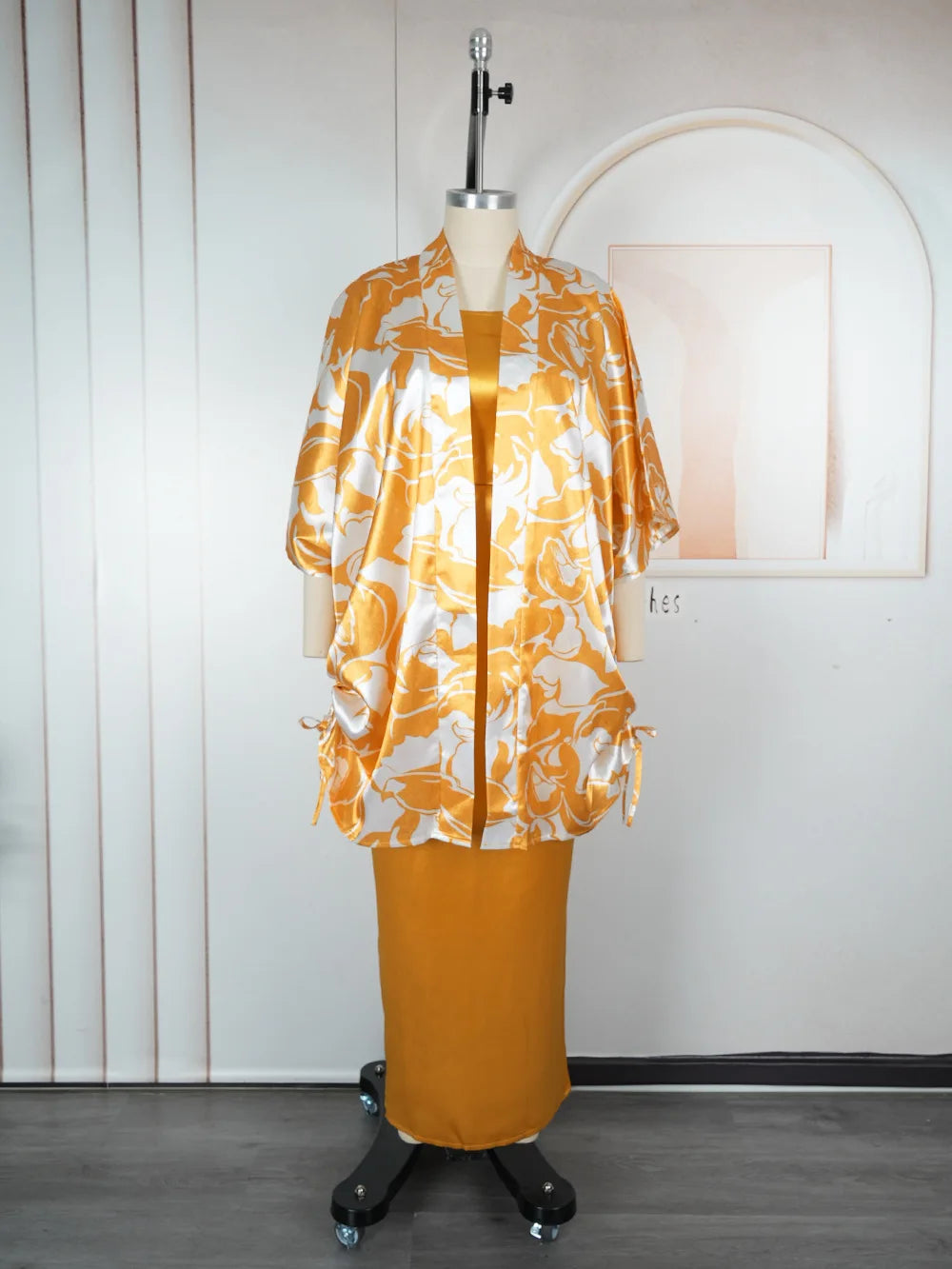 Plus Size Printed Robe Women's Vest Jacket Two-piece  Set Dress