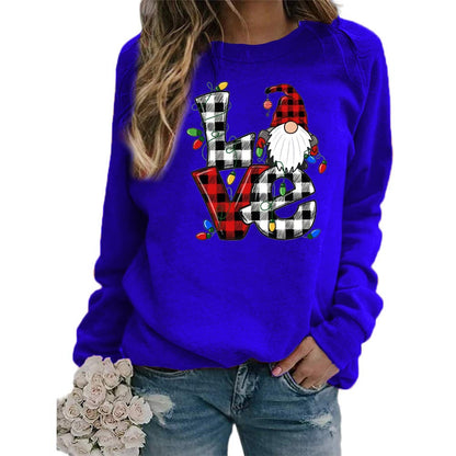 Printed Round Neck Long Sleeve Santa Sweater Coat for Women