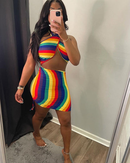 Backless Tie Dye Halter Bodycon Mini Dress