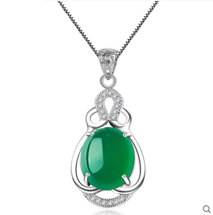 925 Silver Green Chalcedony Pendant Necklace