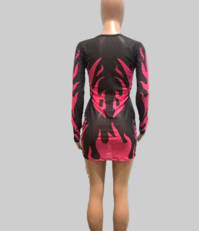 Women's Sheer Mesh Floral Dress with Round Neck