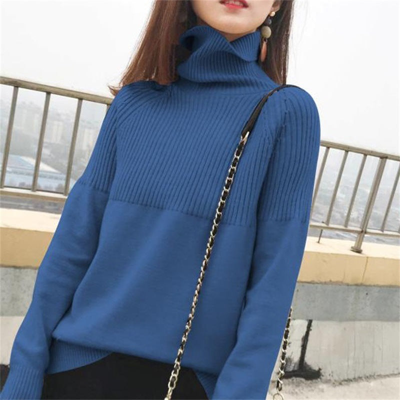 Plus Size Women's High Neck Loose Knit Sweater