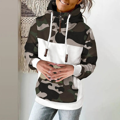 High Neck Printed Fleece Sweater for Women