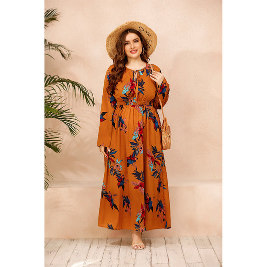 Floral Maxi Dress for Women - Long Sleeve Robe