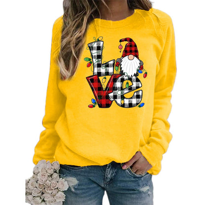 Printed Round Neck Long Sleeve Santa Sweater Coat for Women