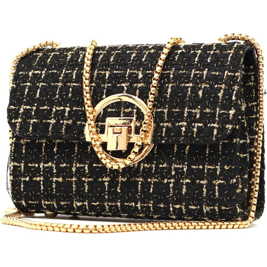 Women's Tweed  Shoulder Bag Handbag and Wallet Chain Quilted Crossbody Bag