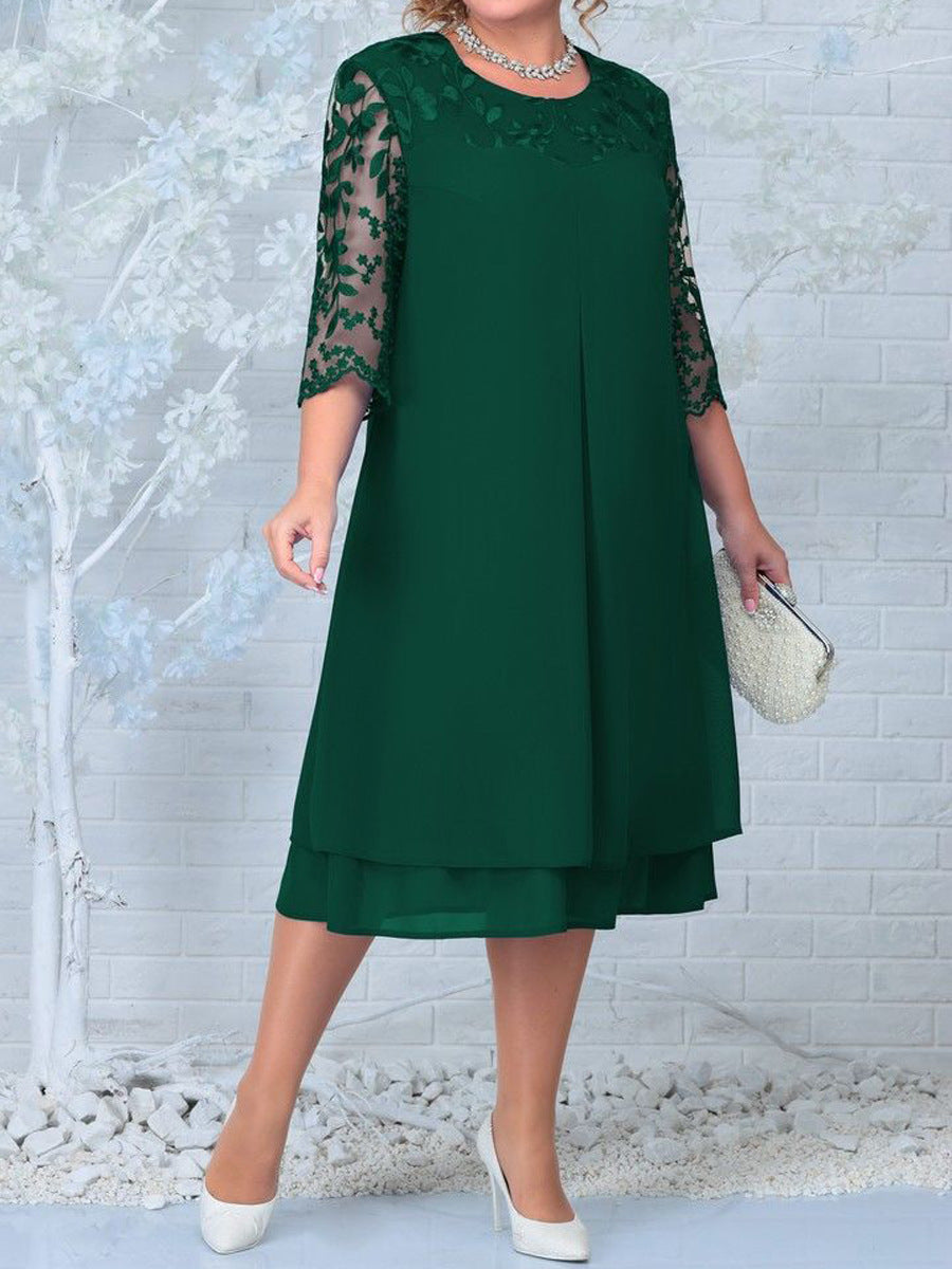 Casual Plus Size Embroidered Chiffon Dress for Women
