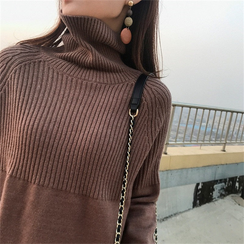 Plus Size Women's High Neck Loose Knit Sweater