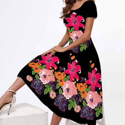 Women's Plus Size Floral Maxi Dress with Square Neck