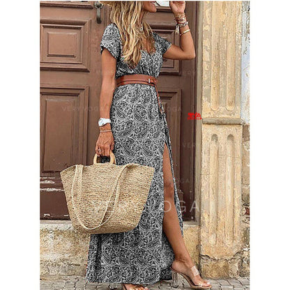 Bohemian V Neck Floral Dress for Ladies