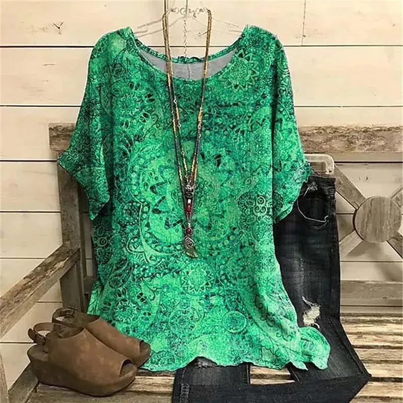 Floral 3D Print Round Neck Women's T-Shirt (Casual) - Trendy Attic Store01