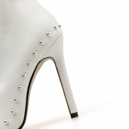Studded Zipper Knee-High Boots with Heels