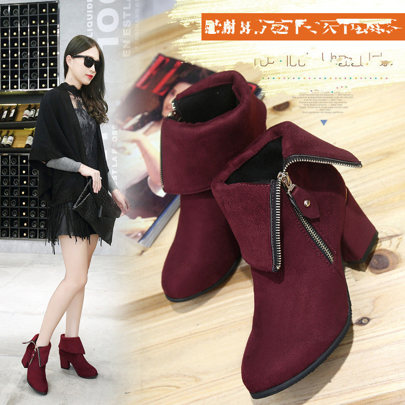 New Women's Short Suede Boots - High Heel, Two Wear