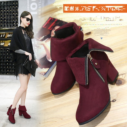 New Women's Short Suede Boots - High Heel, Two Wear