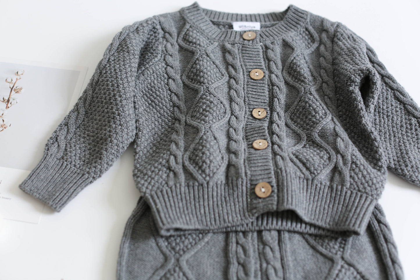 Baby Knitted Set with Long Sleeve Cable Top and Shorts