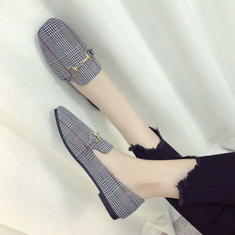 Korean Style Plaid Casual Flats for Women