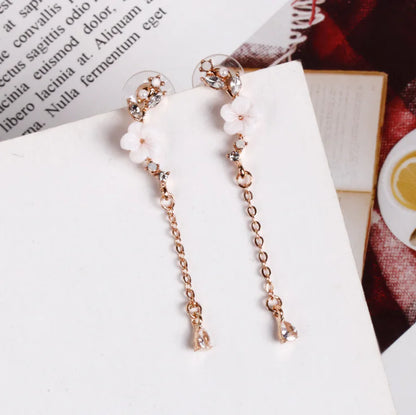 Long Rhinestone Snowflake Earrings with 925 Silver Pins