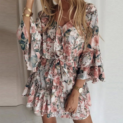 Floral Chiffon Pink Dress for Women