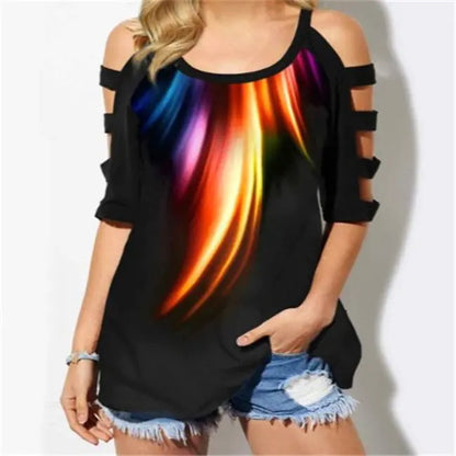 Colorful Off-Shoulder Short Sleeve Women's T-Shirt