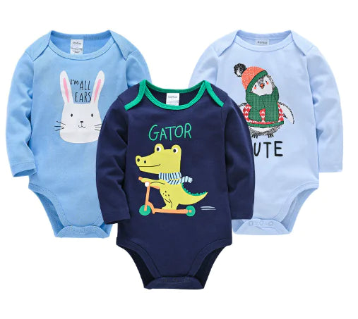 Langarm-Babybody aus Baumwolle, 3er-Set (1 Stück)