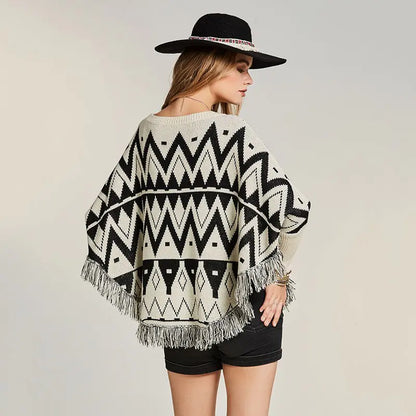 Women's Batwing Geometric Pattern Knit Sweater Top