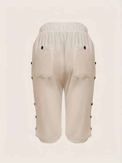 Plus Size Women's Casual Button Pants with Pockets