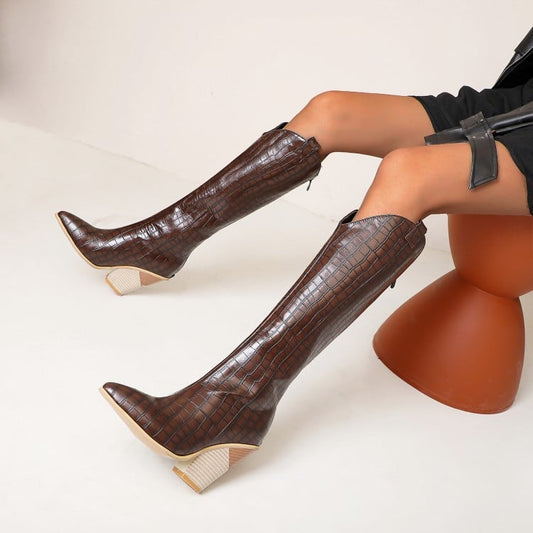 Snake Print High Rider Boots with Thick Heels