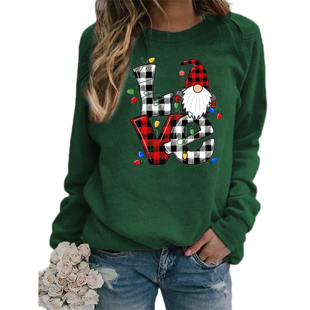 Printed Round Neck Long Sleeve Santa Sweater Coat for Women