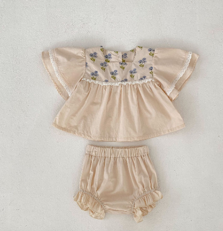 Maya Set: Short Sleeve Top & Ruffle Bloomers (One Set)