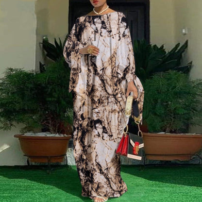 Plus Size Long Sleeve Printed Evening Dress
