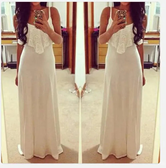 Fashionable Lace Maxi Dress with Spaghetti Straps