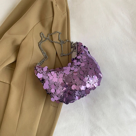 Sequin Bag Women  New Trendy Versatile Chain Solid One Shoulder Bags