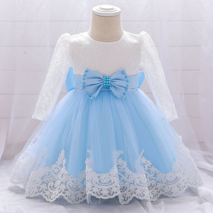 Lace Stitching Long-Sleeved Washing Gown