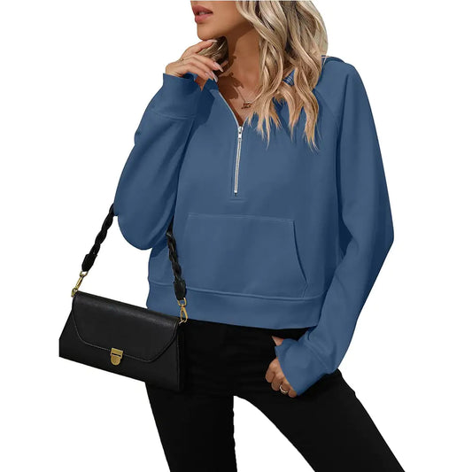 Chic Women's Fleece Half Zip Hooded Pullover Sweatshirt
