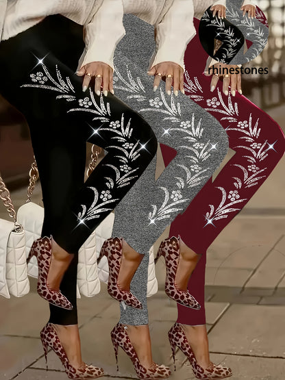 Plus Size Rhinestone Pattern Leggings