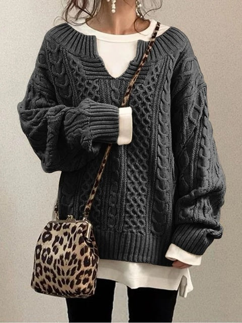 Chic Women's Knitted V-Neck Sweater for Autumn Winter