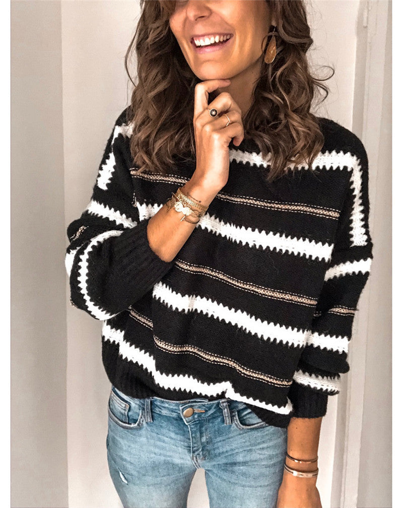 Women's Knitted Sweater with Stripes