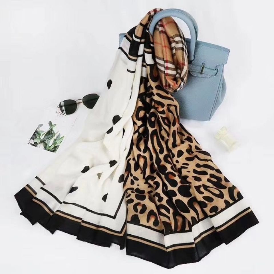 Women's Cotton Linen Leopard Print Scarf for Fall/Winter