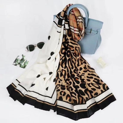 Women's Cotton Linen Leopard Print Scarf for Fall/Winter