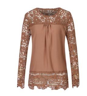 Lace Floral Chiffon Blouse with Long Sleeves for Women