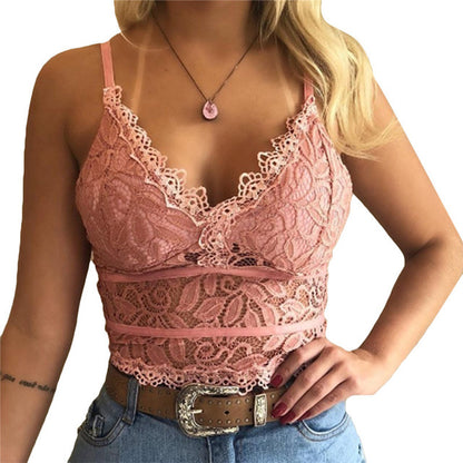 Elegant Women's V-Neck Lace Sleeveless Casual Top