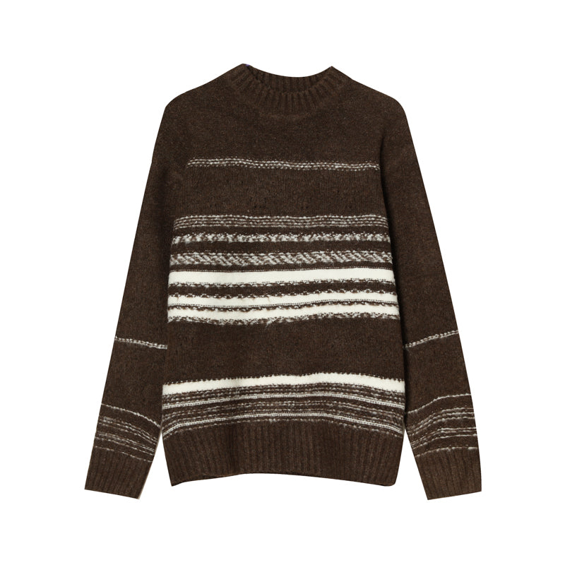 Striped Minimalist Long-Sleeved Knitted Couple Sweater