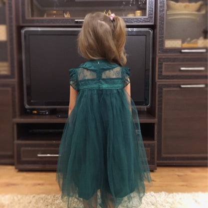 Girls' Summer Dress with Ruffled Sleeves and Tulle