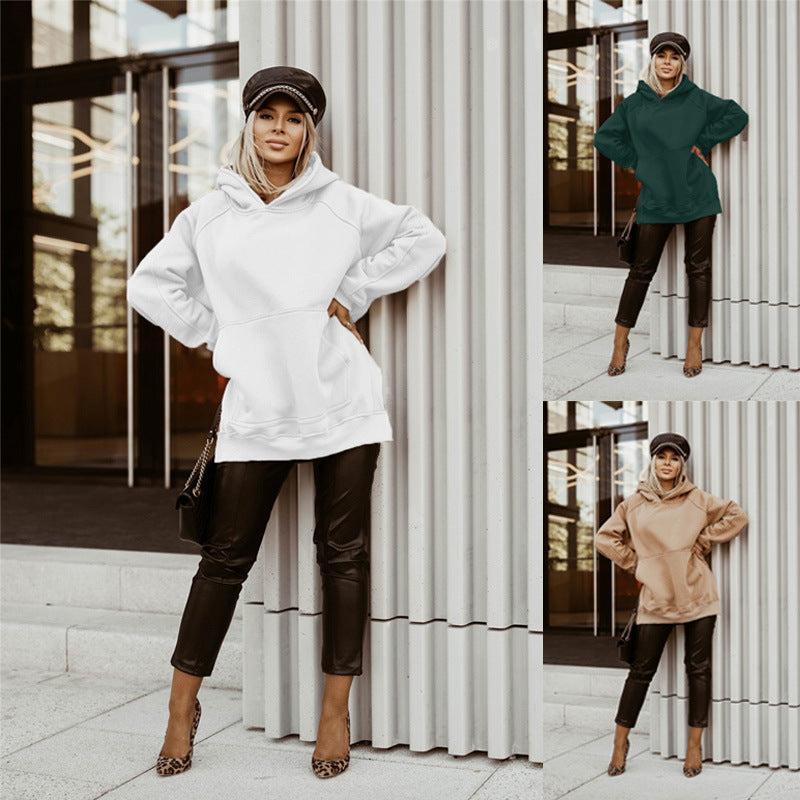 Women's Hooded Long Sleeve Slit Sweatshirt