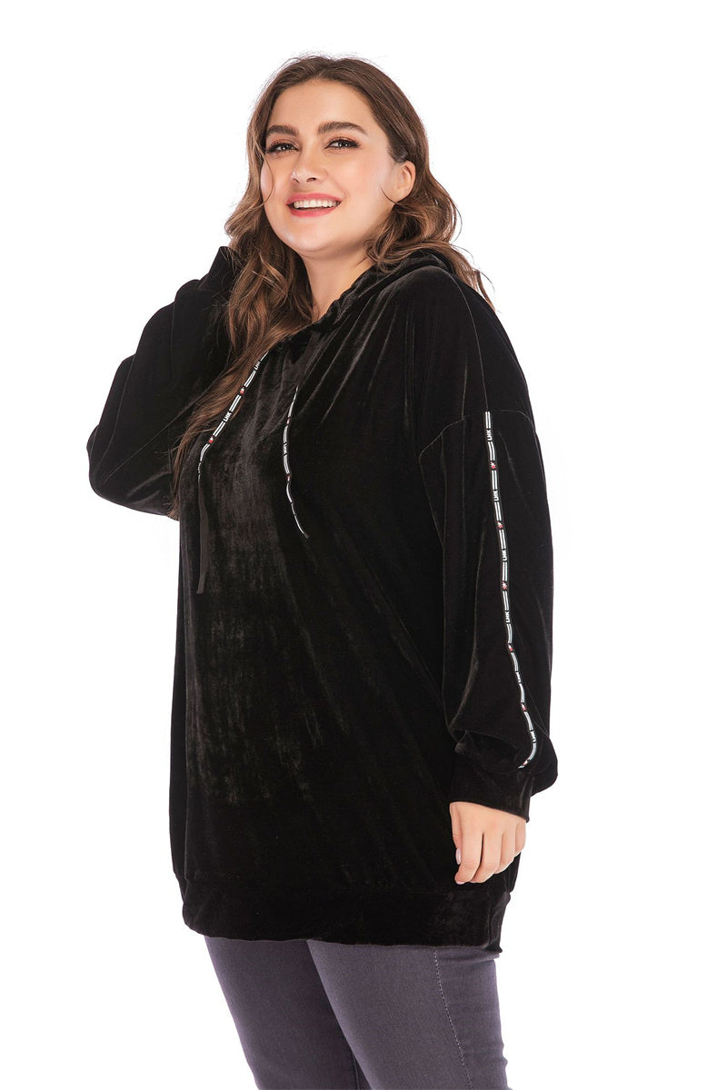 Plus Size Black Striped Hoodie  for Women